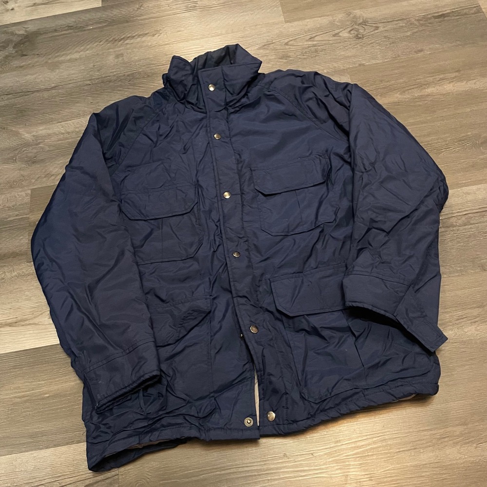 Vintage Sears Fieldmaster Navy Blue Puffer Parka Jacket Mens Large Utility 70s